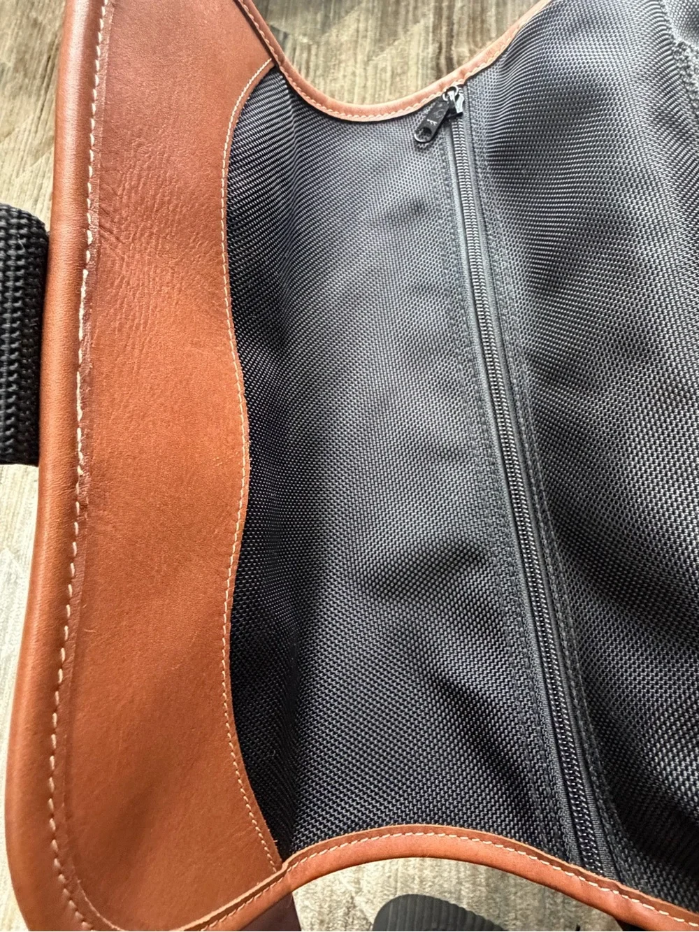 L.L. Bean Black Messenger Bag with Brown Trim